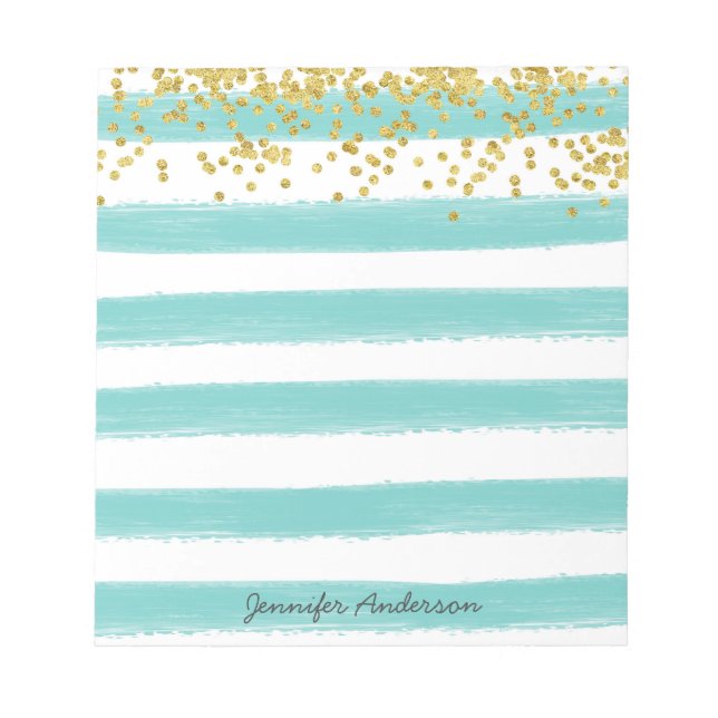 Bloc-note Confetti d'or Turquoise moderne (Devant)