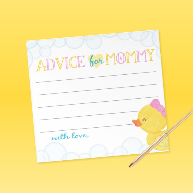 Bloc-note Conseil pour maman Fille Canard en Caoutchouc Cons (Girl Watercolor Rubber Duck Advice for Mommy Blank Note Sheets)