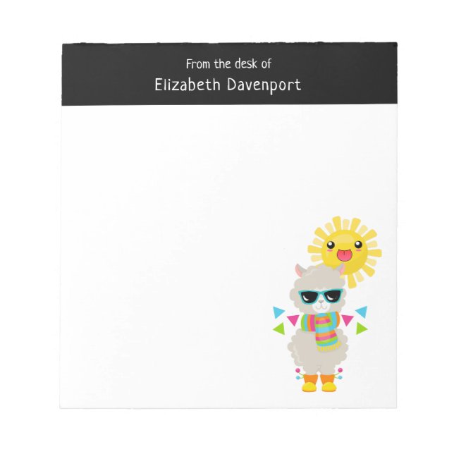 Bloc-note Cool Llama et souriant Kawaii Sun (Devant)