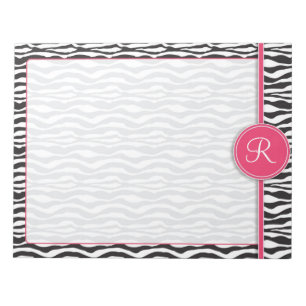 Bloc-note Copie rose Girly de zèbre de monogramme
