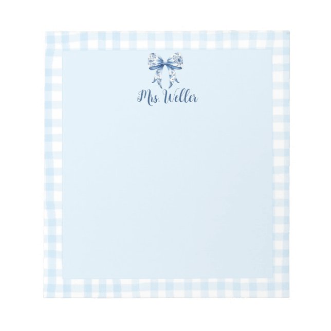 Bloc-note Coquette florale bleue personnalisée Elégant Bow (Devant)