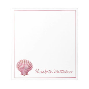 Bloc-note Coquillage rose côtier sur personnalisé blanc