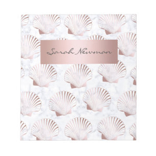 Bloc-note Coquille en or rose motif et marbre blanc