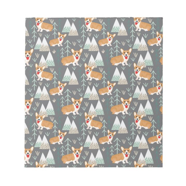 Bloc-note Corgis dans les montagnes et Motif forestier (Devant)