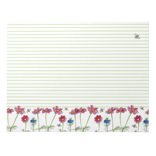 Bloc-note Cosmos rose Aquarelle Fleurs de miel Abeilles de m (Devant)