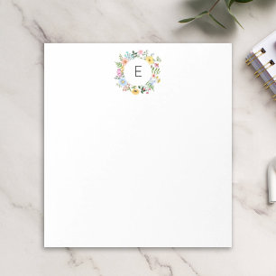 Bloc-note Couronne de fleurs sauvages monogramme personnalis