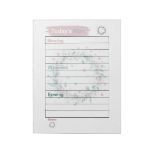 Bloc-note Couronne florale rose pastel et verte du plan d'au