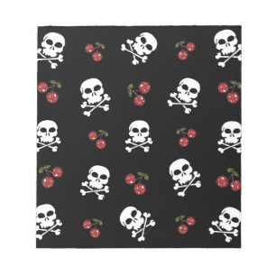 Bloc-note Crânes et cerises Rockabilly RAB sur fond noir