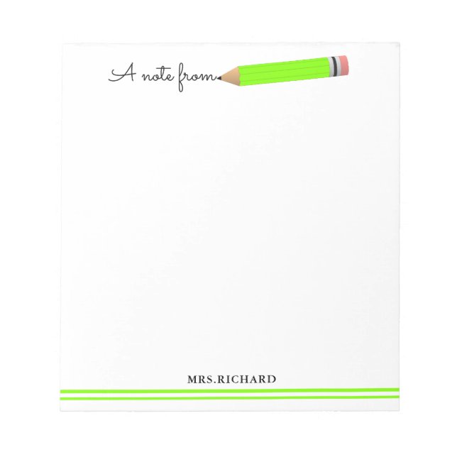 Bloc-note Crayon Cute Une Note De Professeur Personnalisé (Devant)