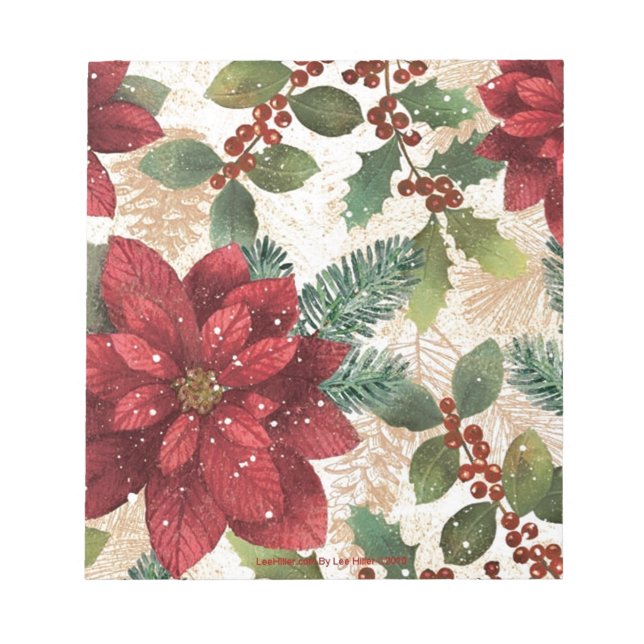 Bloc-note Crème verte rouge Retro les années 50 Poinsettia (Devant)