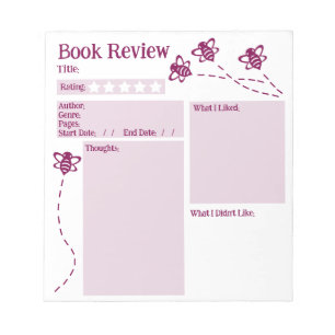 Bloc-note Critique du livre Lecture Bee Notepad