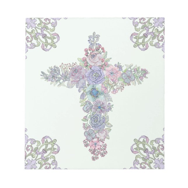 Bloc-note Croix baroque à fleurs (Devant)