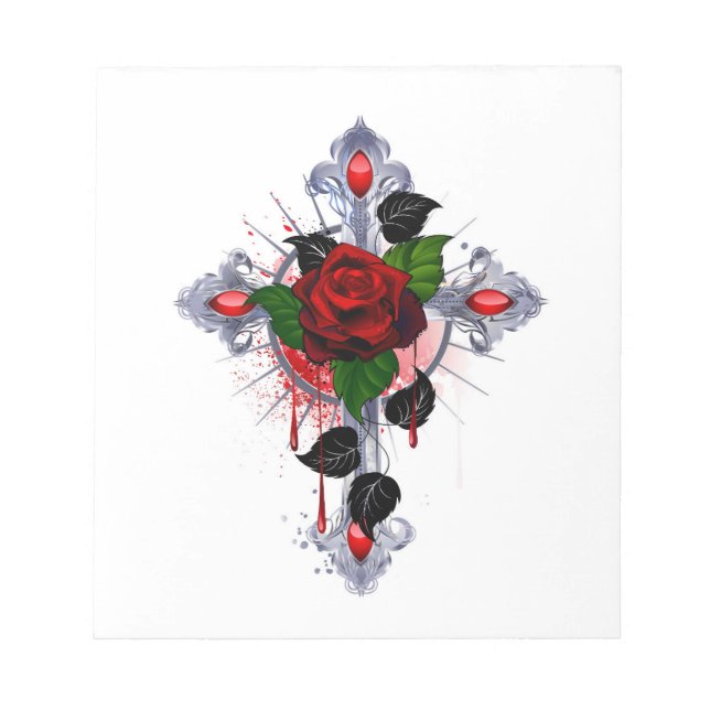 Bloc-note Croix d'argent avec une rose rouge (Devant)