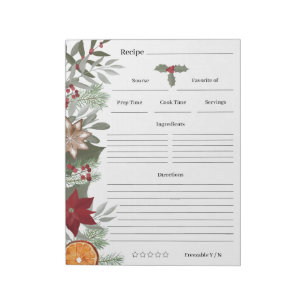 Bloc-note  Cuisine de Noël Florale Recettes de recettes Car