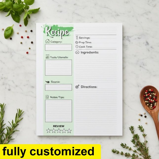 Bloc-note Custom Chefs Basic Recipe Pages (Personalized recipe pages notepad)