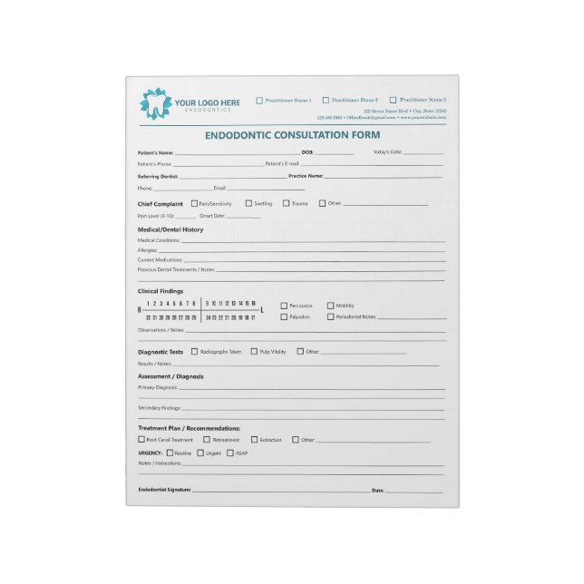 Bloc-note Custom Endodontic Consultation Form (Tourné)