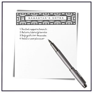 Bloc-note Custom Name Black & White Geometric Pattern