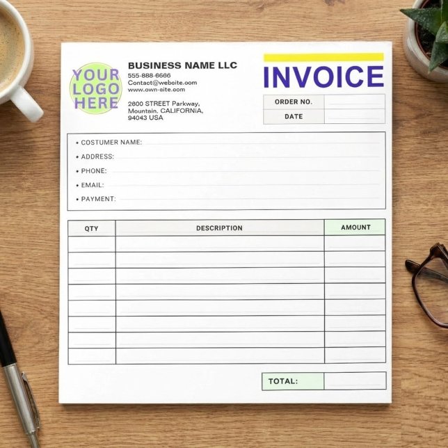 Bloc-note Custom Receipt Books | Logo, Sales Order Form (personalized sales order form pad)