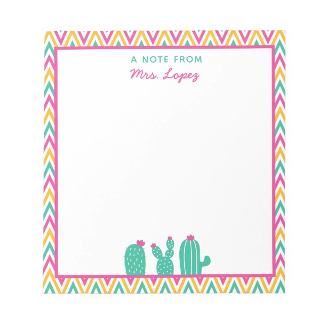 Bloc-note Cute Chevron Cactus Fleurs roses Enseignant (Devant)