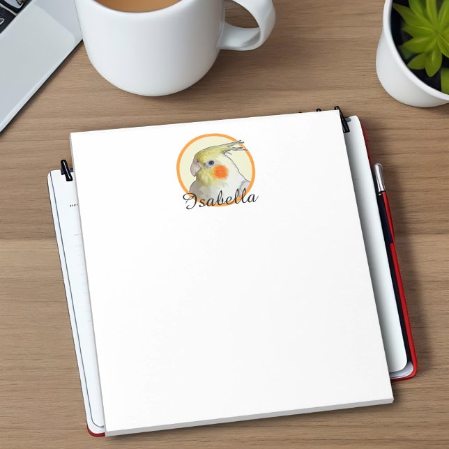 Bloc-note Cute Cockatiel Parrot Amusant Oiseau Amoureux Perk (Personalized cockatiel notepad for parrot lovers and pet bird owners. Cheerful yellow & orange)