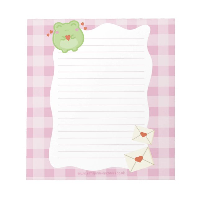 Bloc-note Cute frog pink love notepad, valentine note paper (Devant)