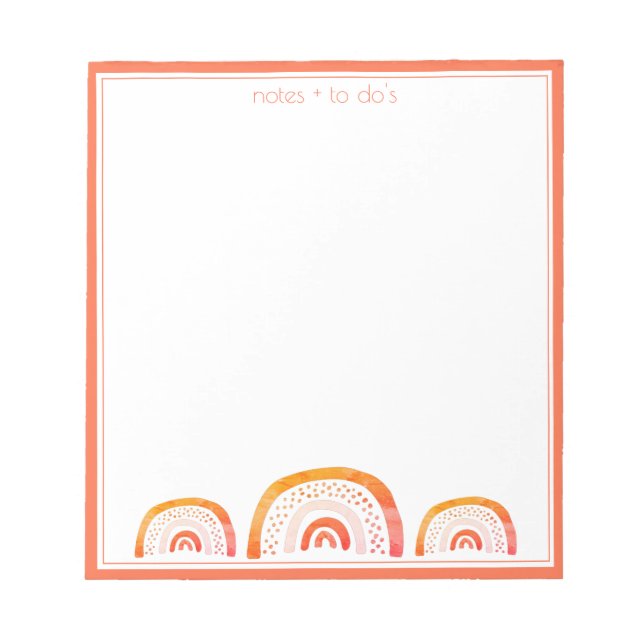 Bloc-note Cute Girly Orange Aquarelle Rainbow Personnalisé (Devant)