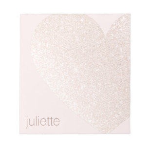 Bloc-note Cute Girly Pink Glitter Heart Personalized