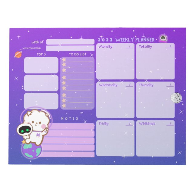 Bloc-note Cute Kawaii Astronaut Planificateur hebdomadaire n (Devant)