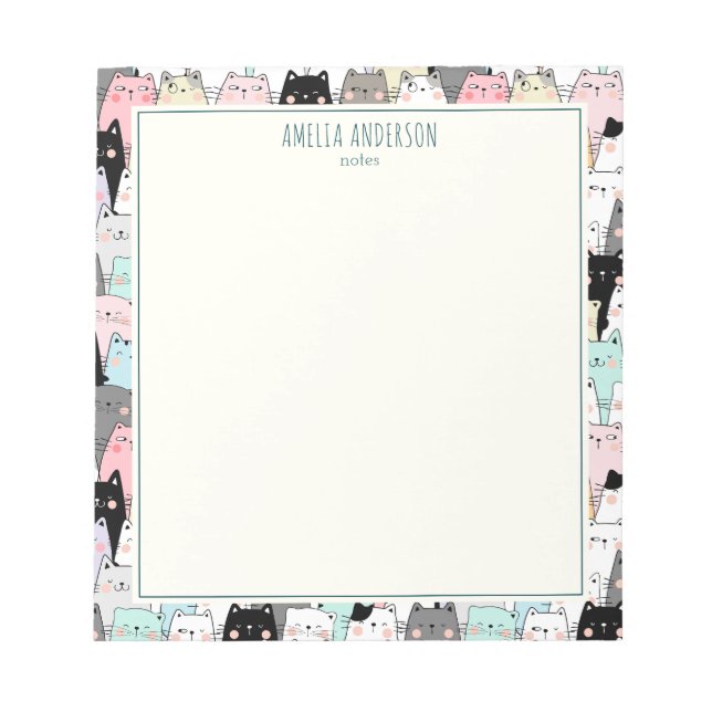 Bloc-note Cute Kawaii Cats Pattern Personalize Name (Devant)