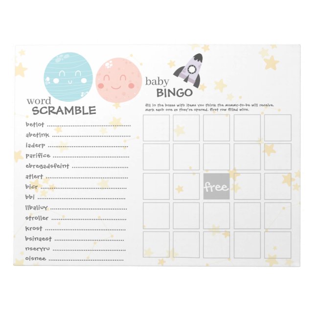Bloc-note Cute Kawaii Planet Baby Genre Jeux de Révélation (Devant)