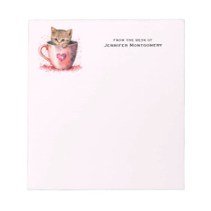 Bloc-note Cute Kitten dans un Teacup avec les coeurs