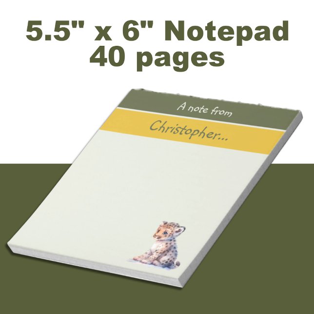 Bloc-note Cute léopard nom personnalisé enfants verts (Créateur téléchargé)
