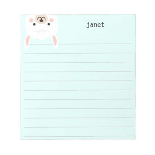 Bloc-note Cute Little Llama Mint Vert Personnalisé Liné