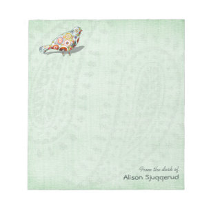 Bloc-note Cute Little Whimsical Bird Paisley Green Custom