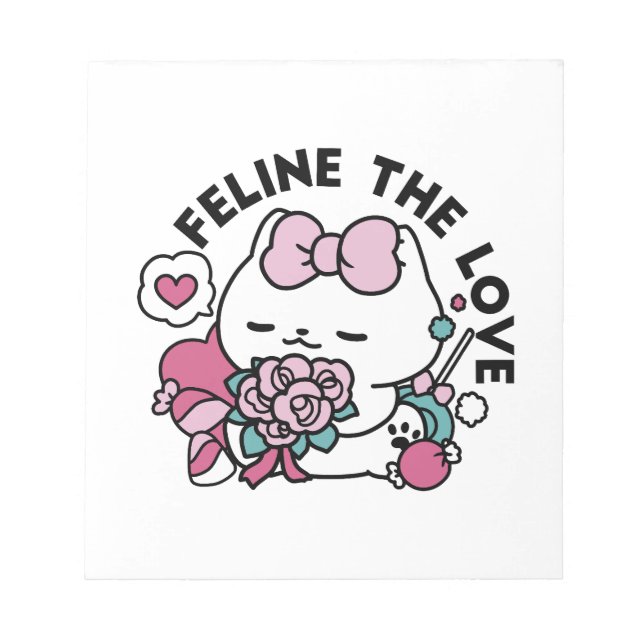 Bloc-note Cute Valentine's Cat Design - Feline the Love (Devant)