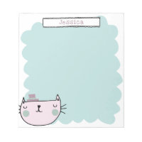Cute Whimsical Chat Pastel Turquoise Lilac Nom per