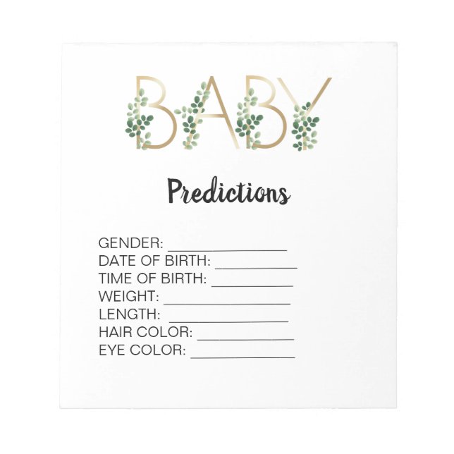Bloc-note Cutie Baby shower Prédictions Jeu Vert Floral (Devant)