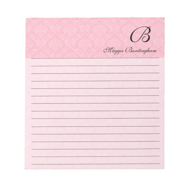 Bloc-note Damas rose avec Monogramme noir (Devant)
