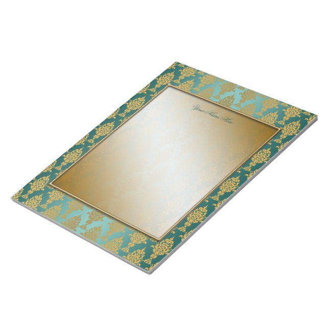 Bloc-note Damask Gold sur les bordures vertes Turquoises (Incliné)