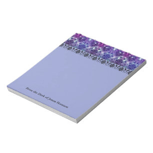 Bloc-note Damassé Diamant, LUMIÈRES DE FÉE en prune et bleu