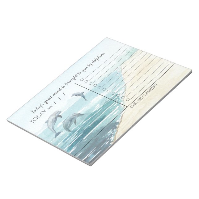 Bloc-note Dauphins Jumping Eau Aquarelle personnalisée (Incliné)