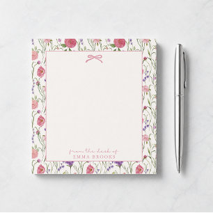 Bloc-note De la part de, Nœud rose, fond floral