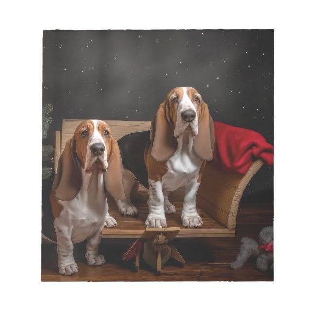 Bloc-note Décor de Noël Basset Hound Snowy Sleigh (Devant)