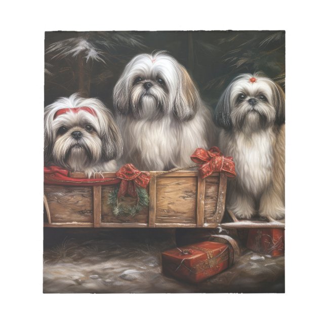 Bloc-note Décor de Noël Lhasa Apso Snowy Sleigh (Devant)