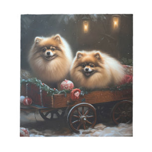 Bloc-note Décor de Noël Poméranien Snowy Sleigh