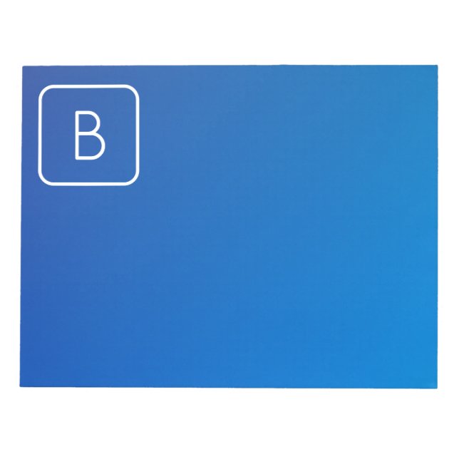 Bloc-note Dégradé et monogramme bleu moderne simple (Devant)