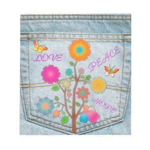 Bloc-note Denim Back Fleurs de poche Paix Aimer Espoir