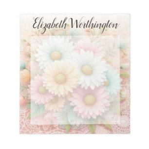Bloc-note Dentelle monogramme fleurs roses blanches bleues m