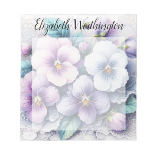 Bloc-note Dentelle monogramme floral fleurs pensées rose vio