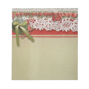 Bloc-note Dentelle Rose Antique Rouge Rustique Burlap Victor